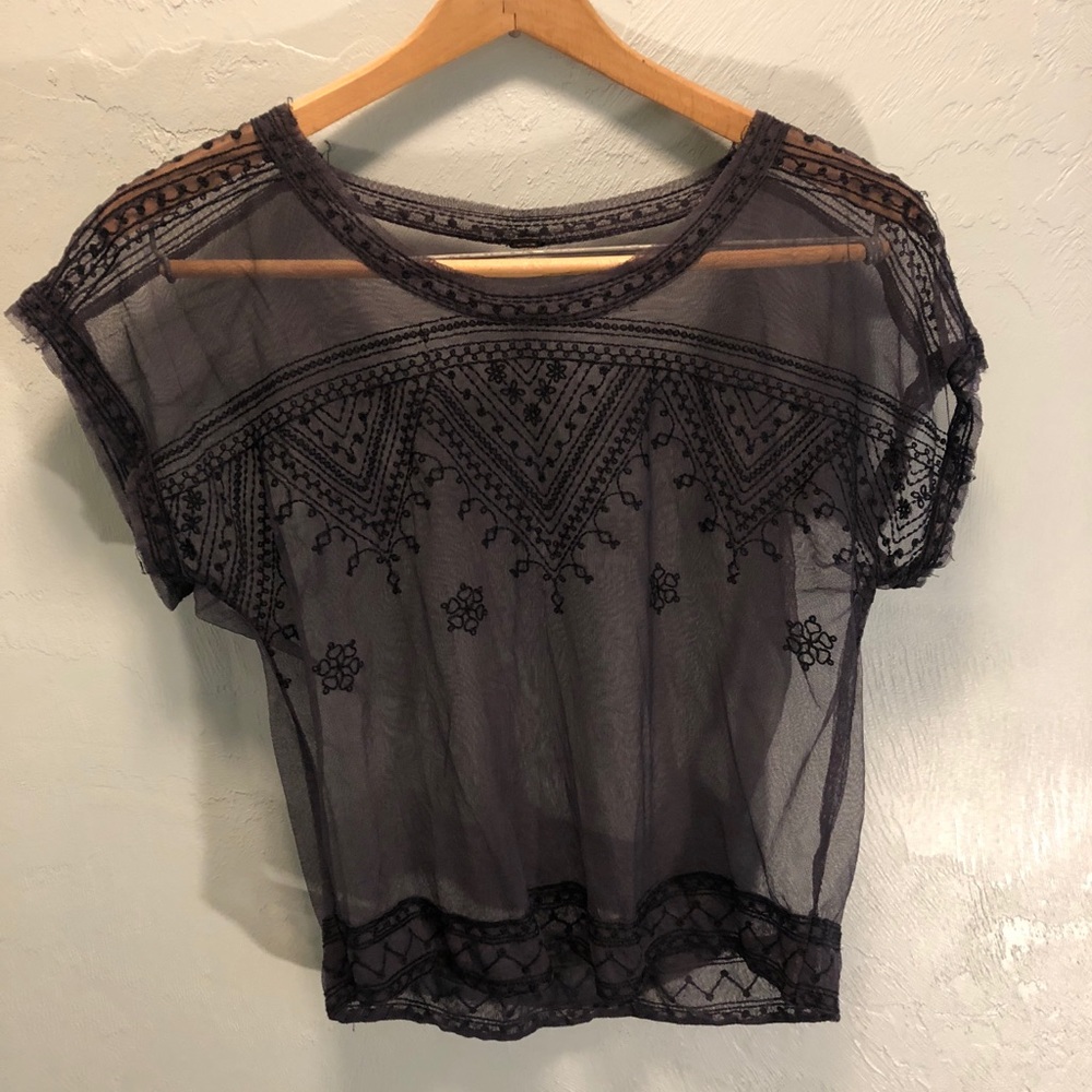 FREE PEOPLE embroidered mesh top😍